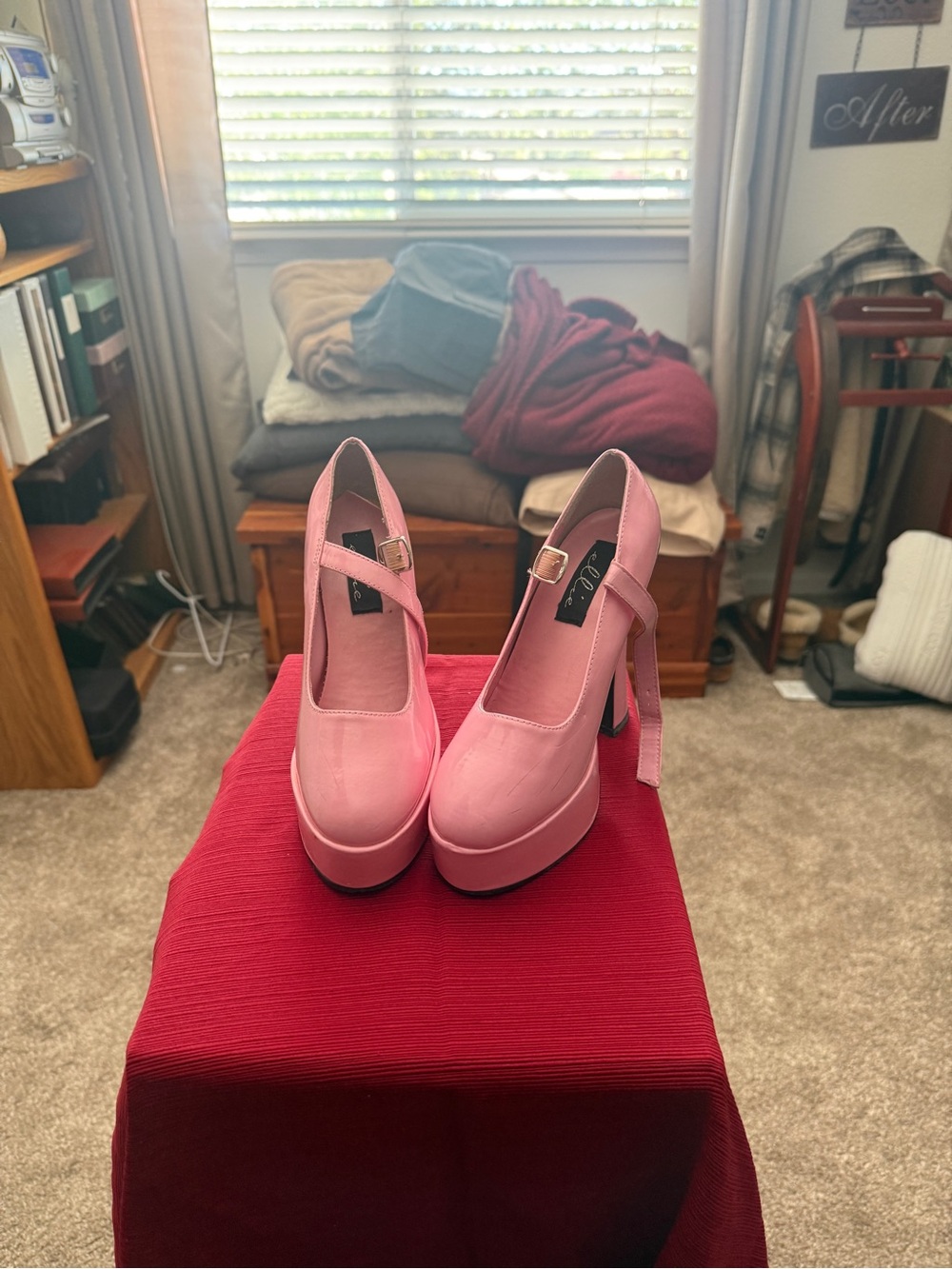 Ellie Pink Platform Mary Jane Heels with Ankle Strap